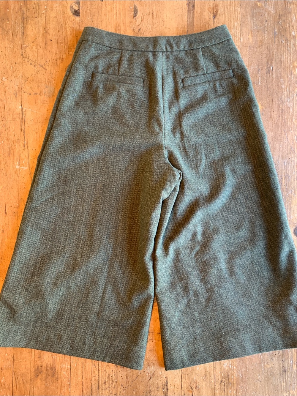 Tweed Wide Leg Olive Green High-Waist Trousers - Picture 9 of 16